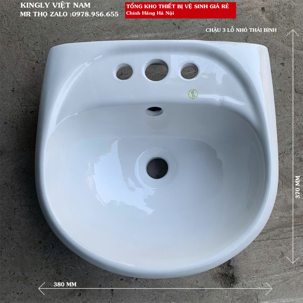 Chậu Lavabo giá rẻ 3 lỗ thái bình KT:380X370MM Màu trắng